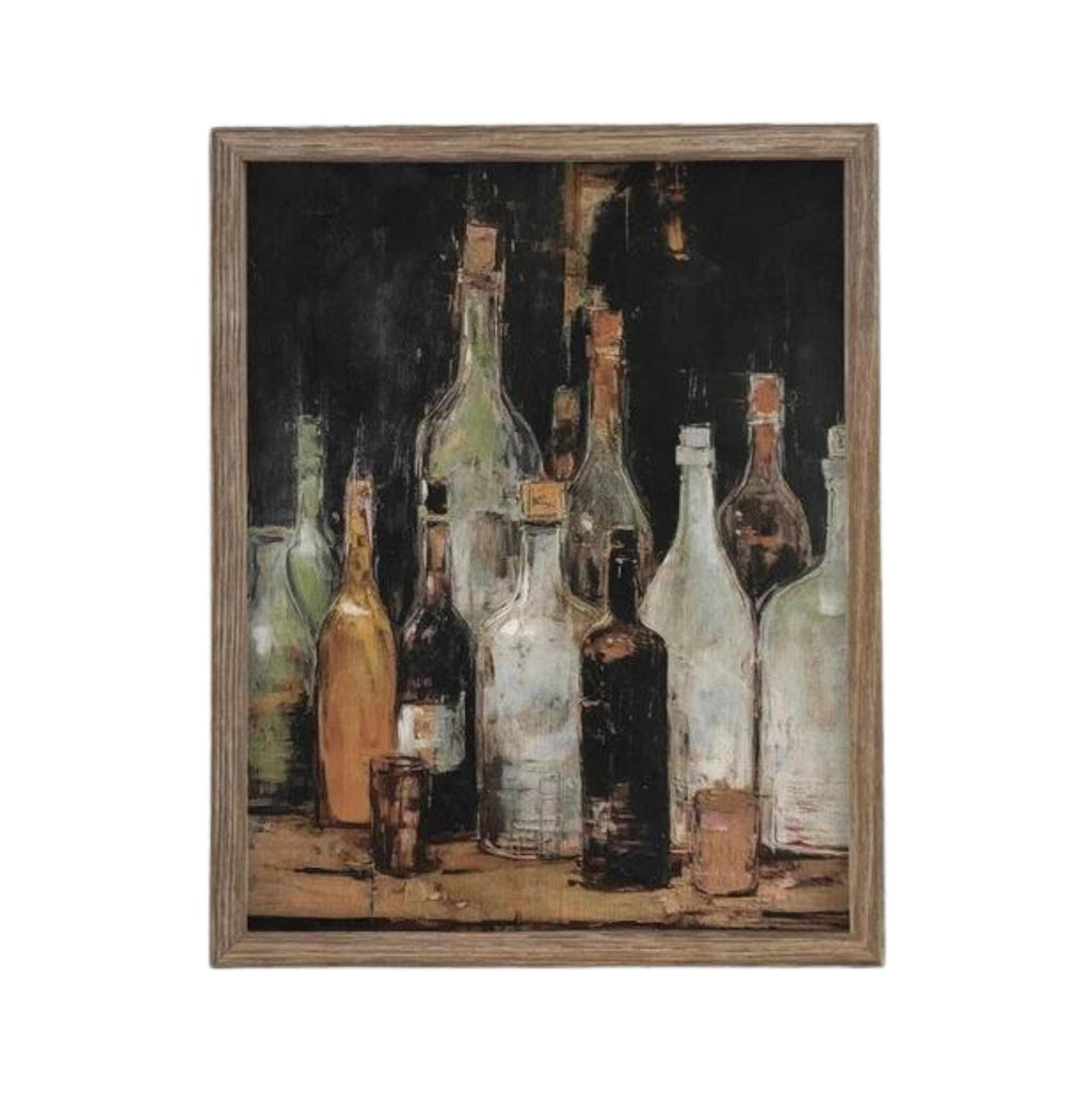 Vintage Framed Canvas Bottles Art