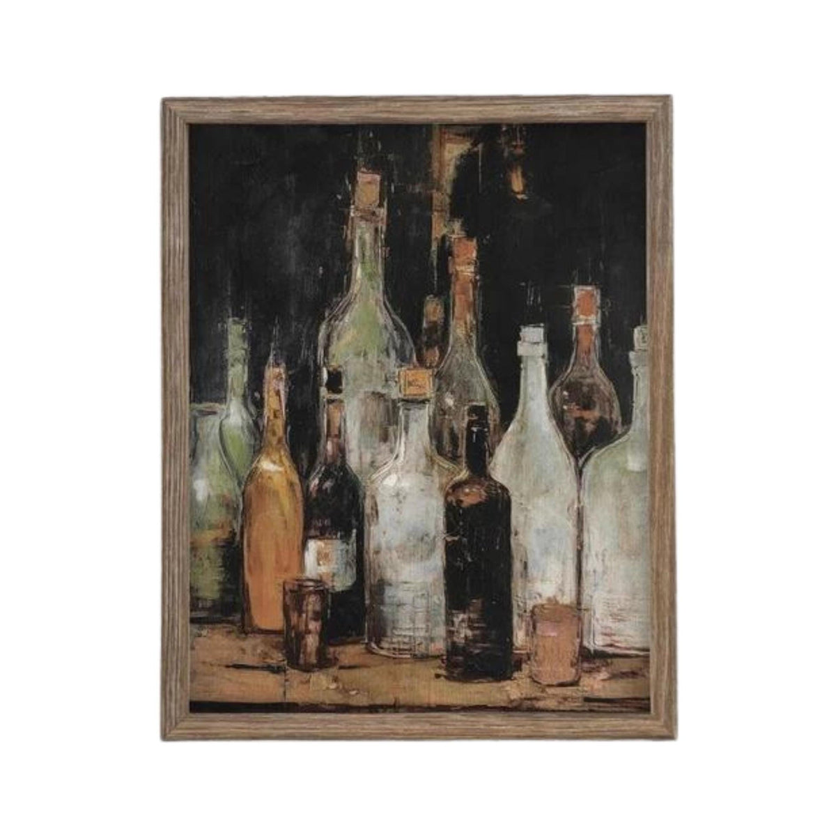 Vintage Framed Canvas Bottles Art