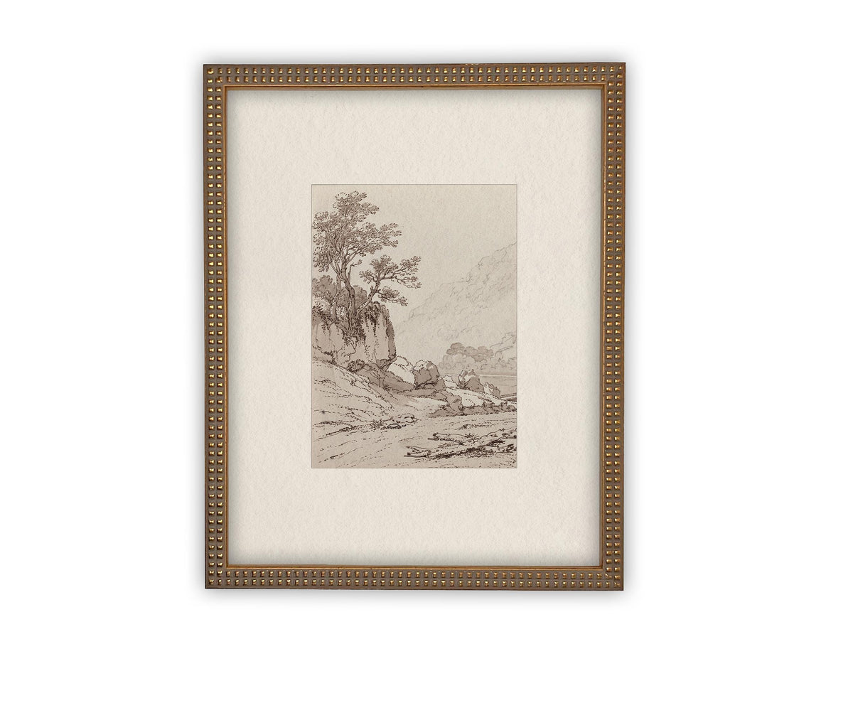 Vintage Framed Canvas Tree on Rock Art