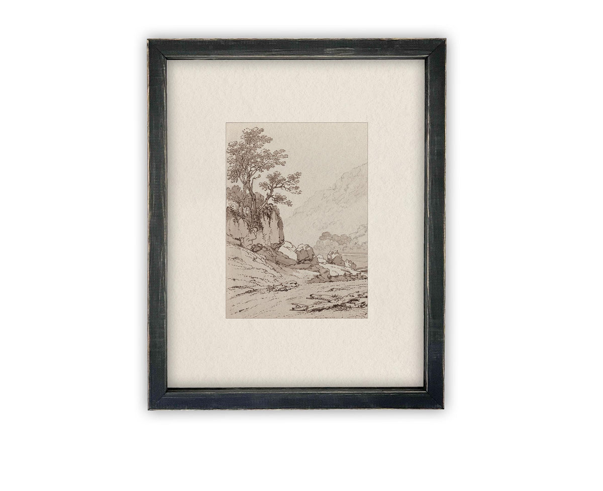 Vintage Framed Canvas Tree on Rock Art