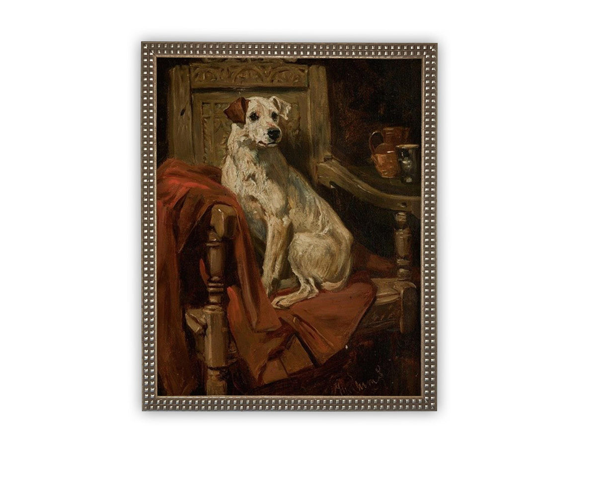 Vintage Framed Canvas Dog Art