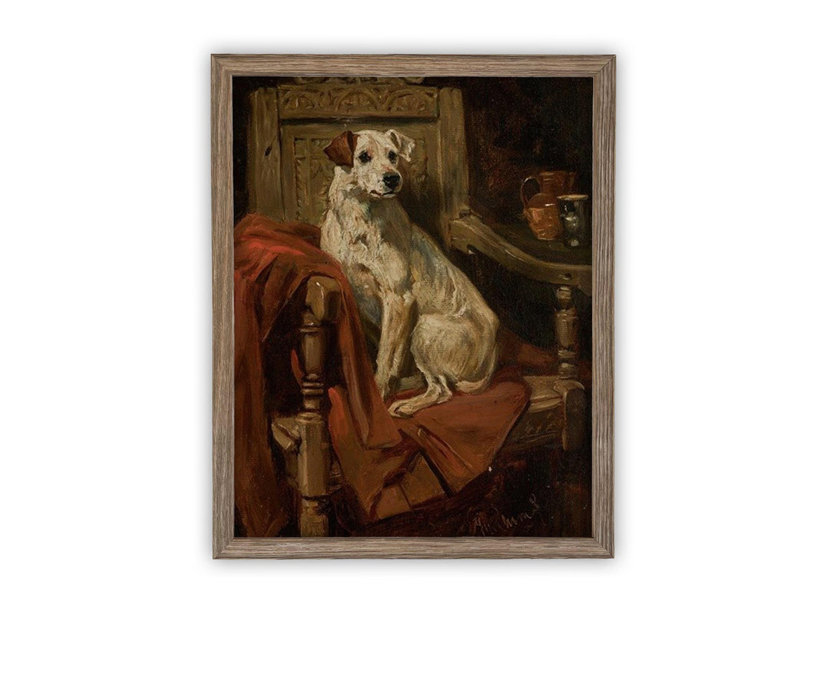 Vintage Framed Canvas Dog Art