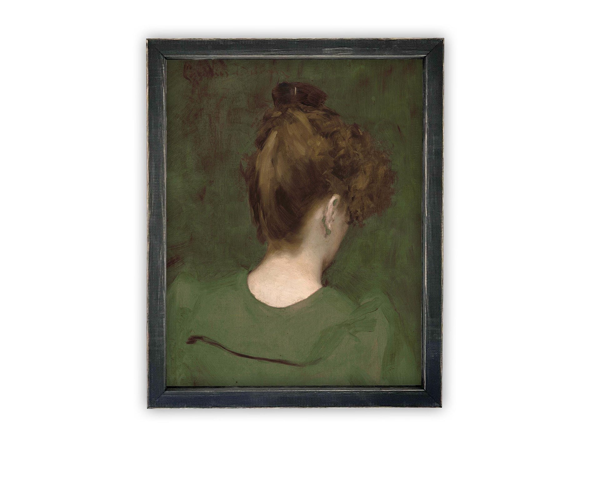 Vintage Framed Canvas Green Portrait of a Woman Art
