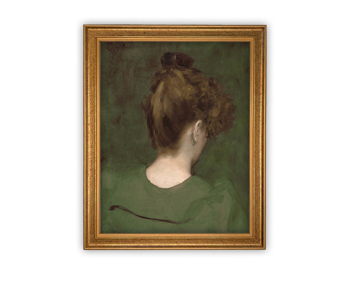 Vintage Framed Canvas Green Portrait of a Woman Art