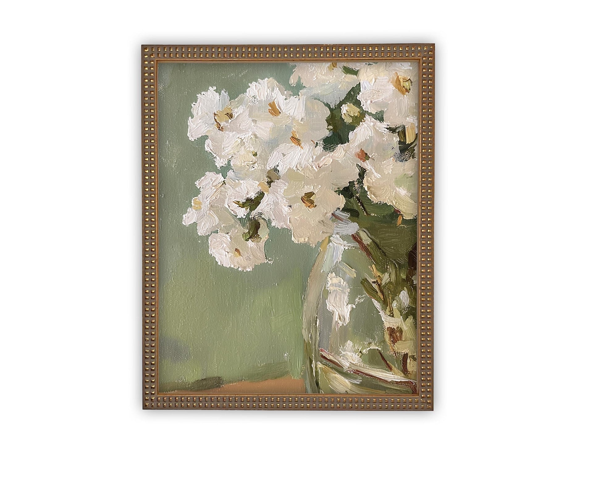 Vintage Framed Canvas White Flower Art