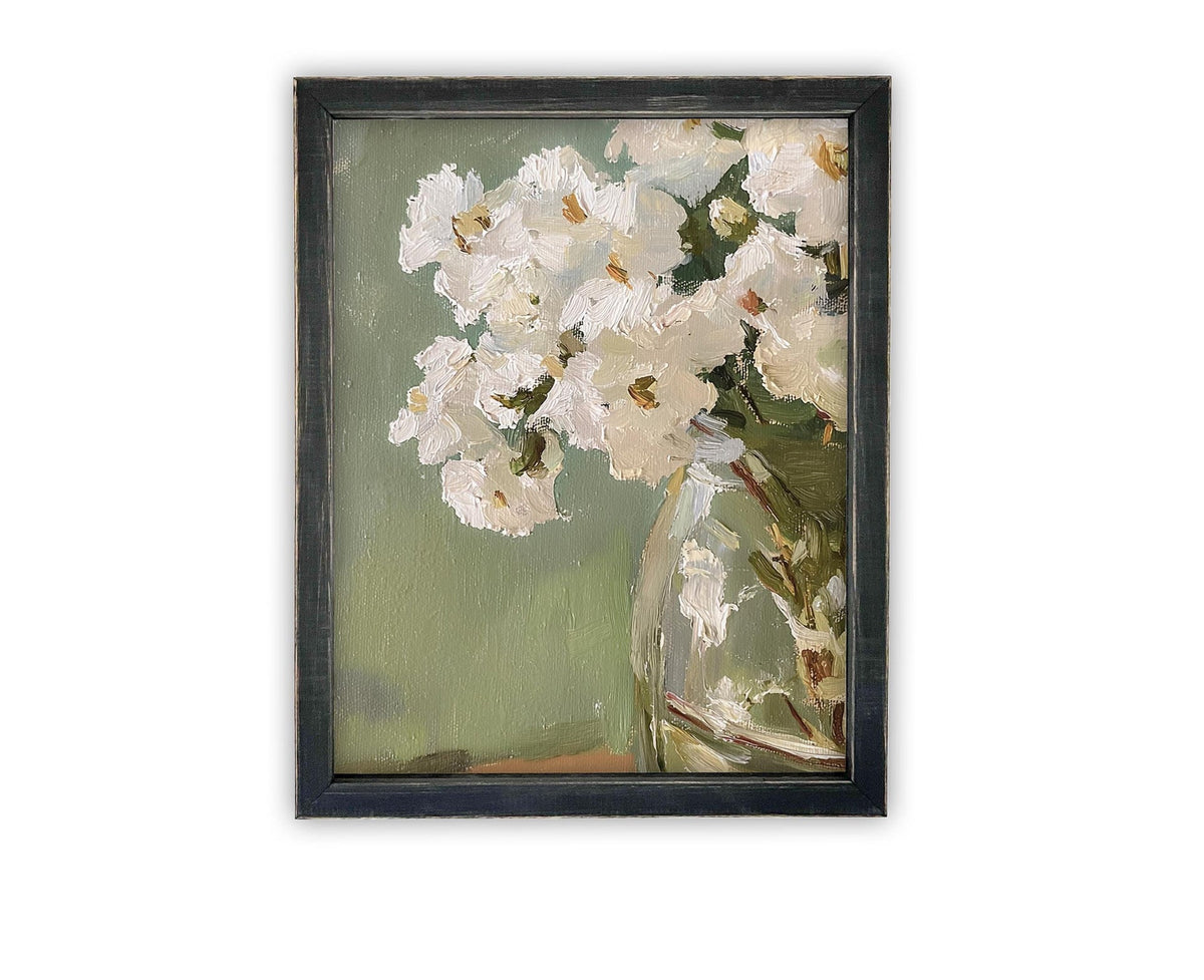 Vintage Framed Canvas White Flower Art