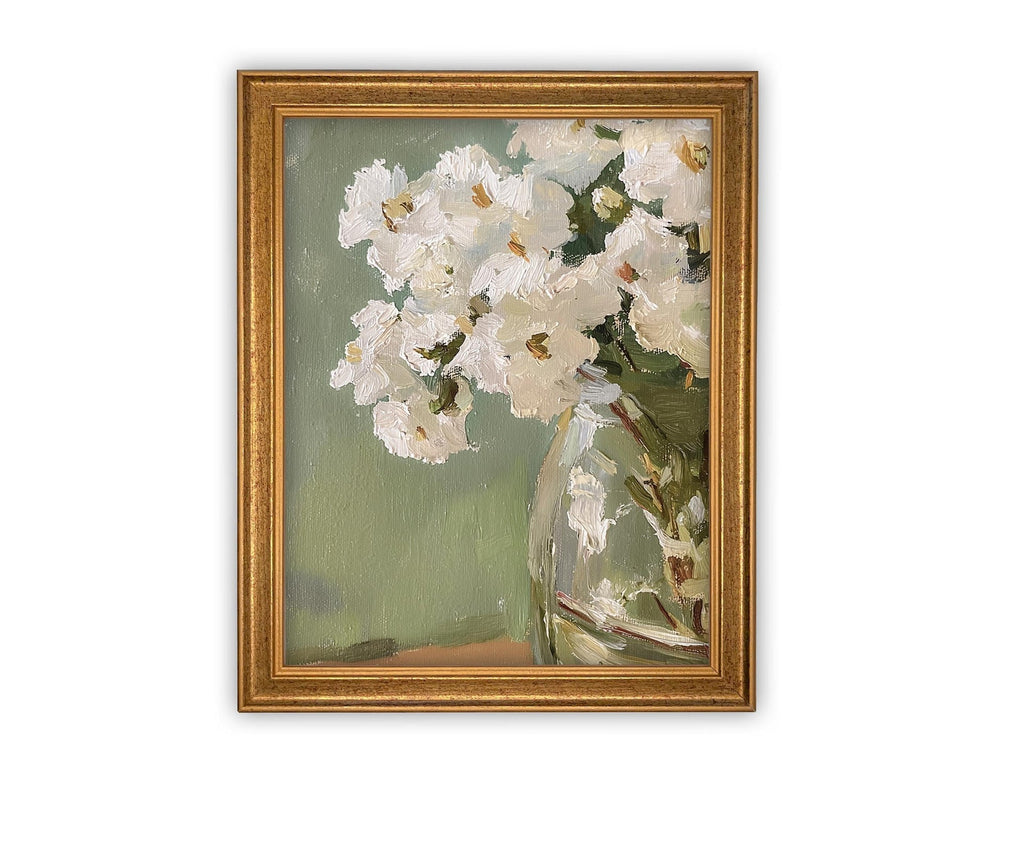 Vintage Framed Canvas White Flower Art