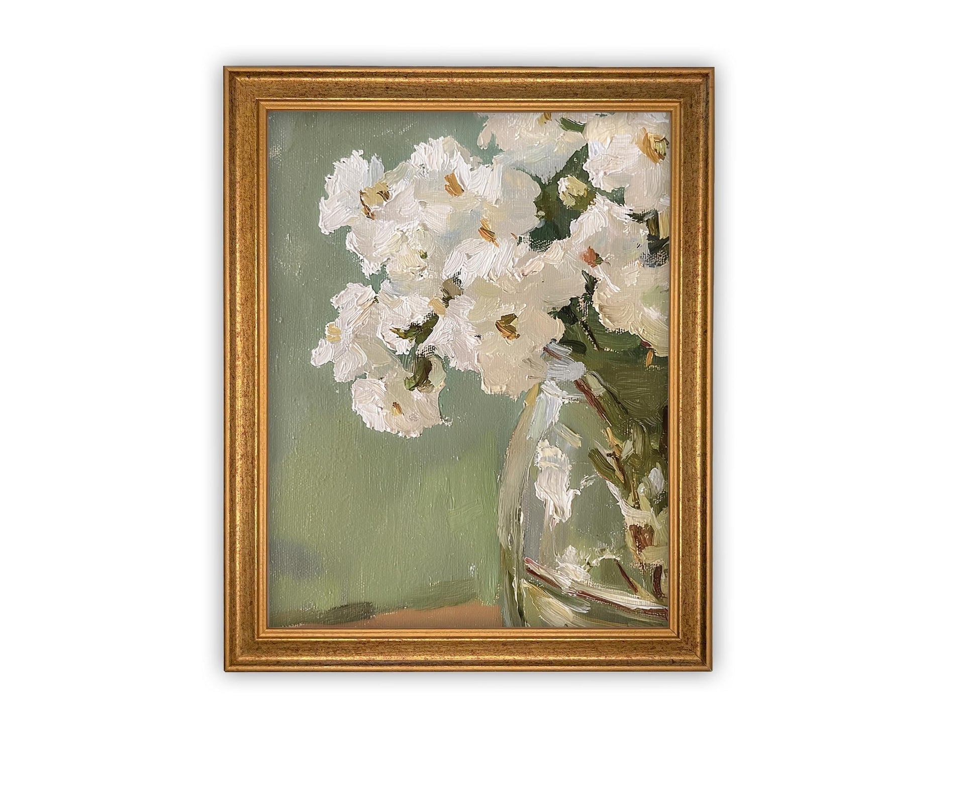 Vintage Framed Canvas White Flower Art