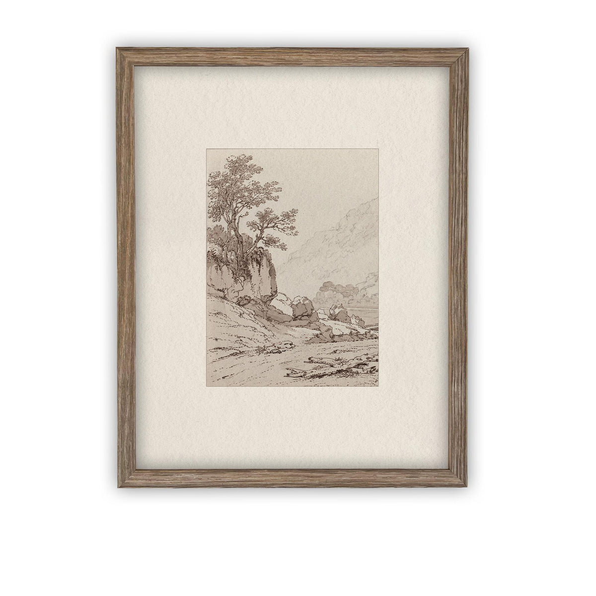 Vintage Framed Canvas Tree on Rock Art