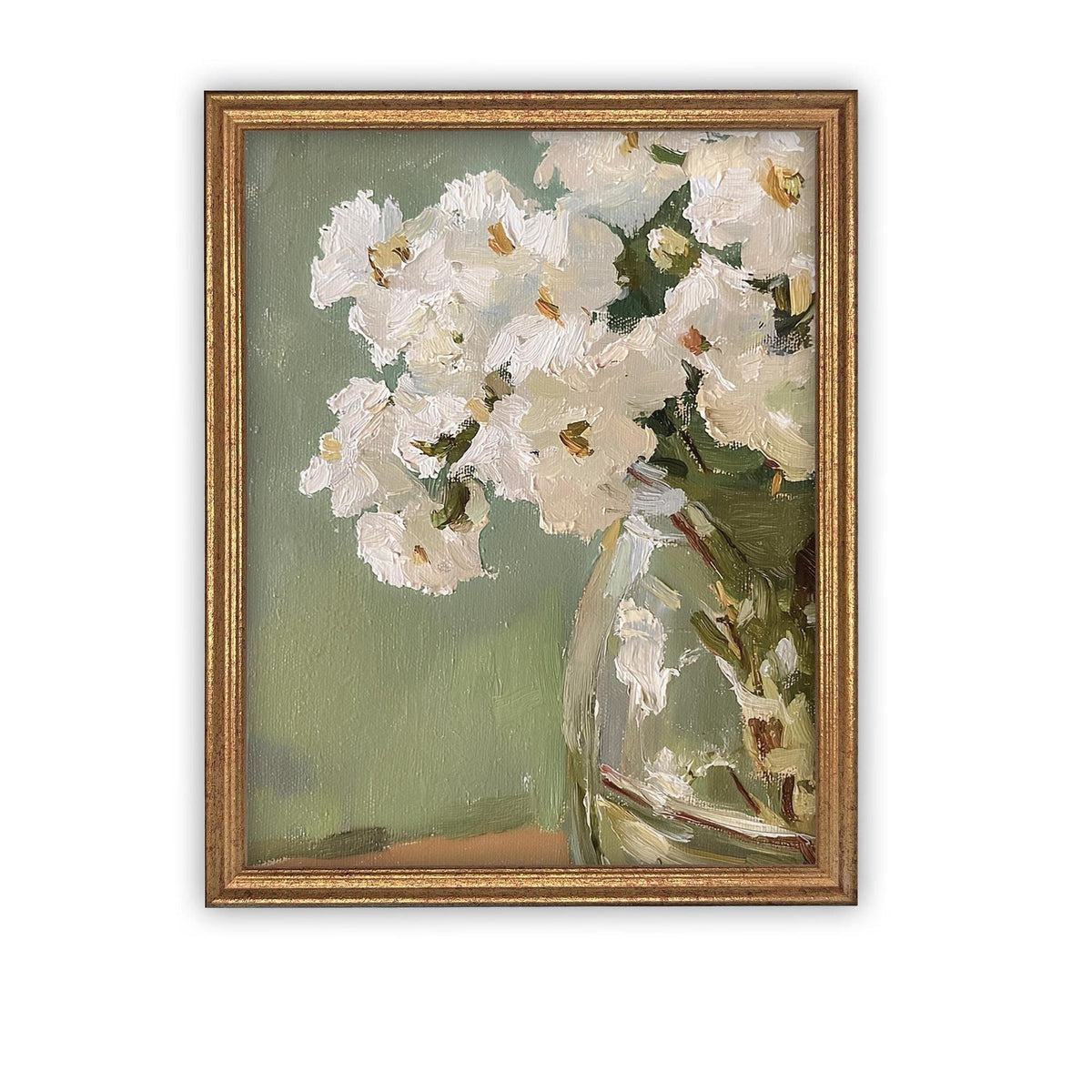 Vintage Framed Canvas White Flower Art