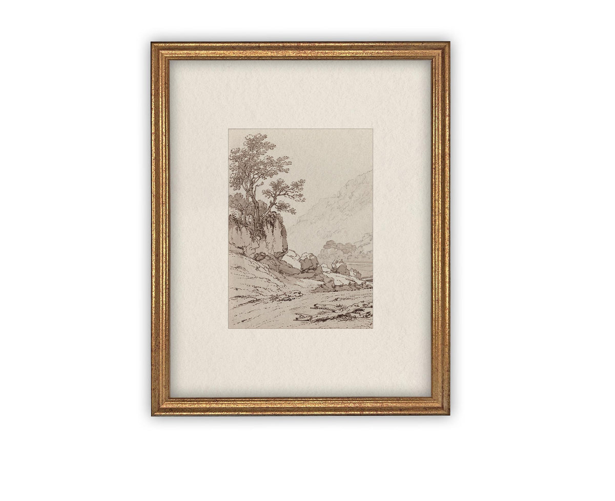 Vintage Framed Canvas Tree on Rock Art