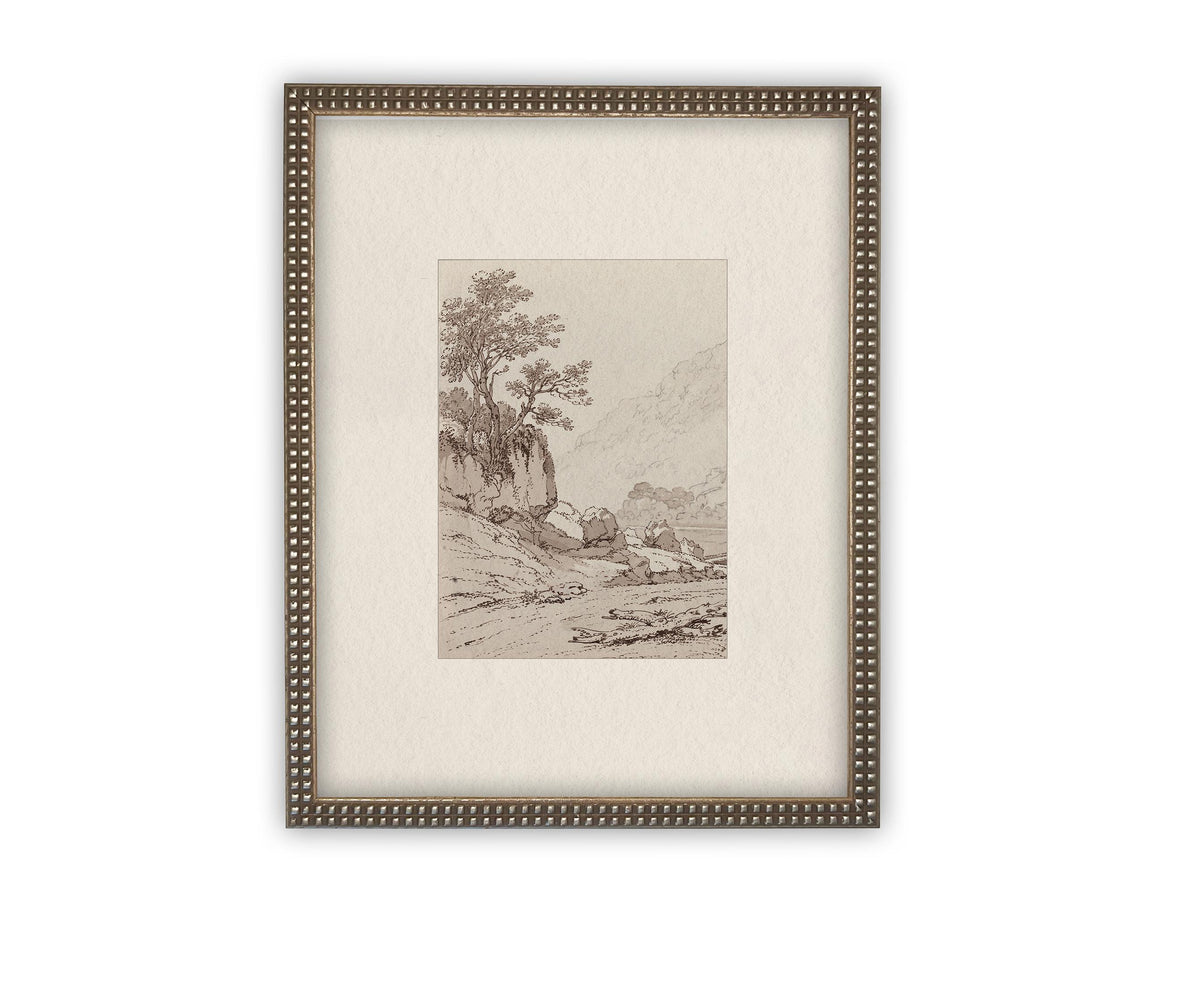 Vintage Framed Canvas Tree on Rock Art