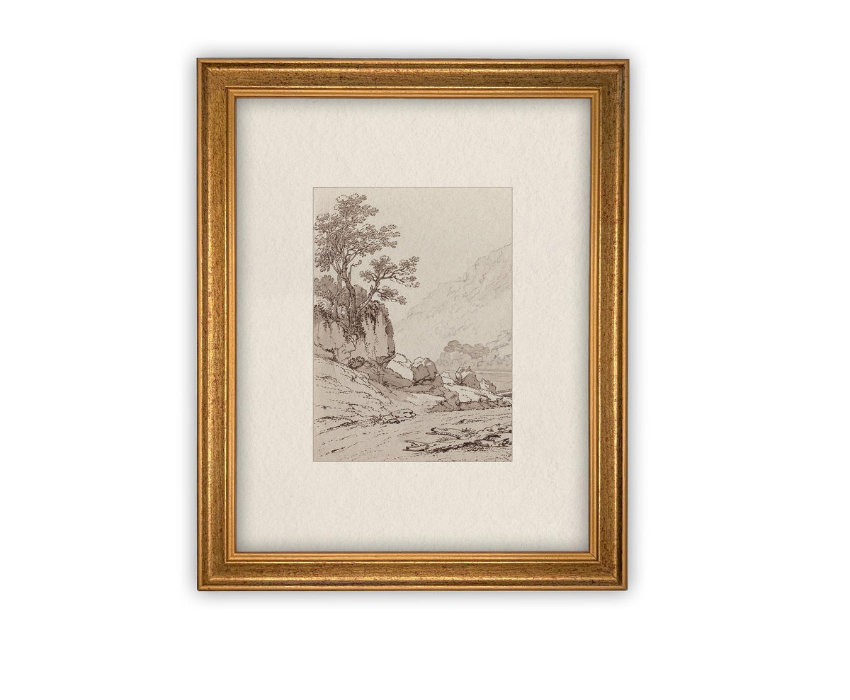 Vintage Framed Canvas Tree on Rock Art