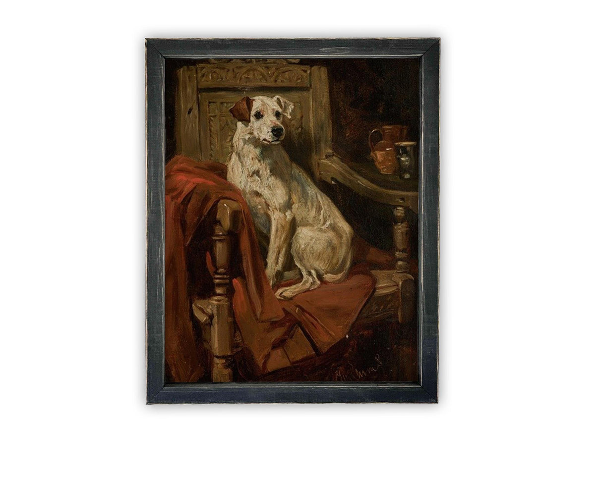 Vintage Framed Canvas Dog Art