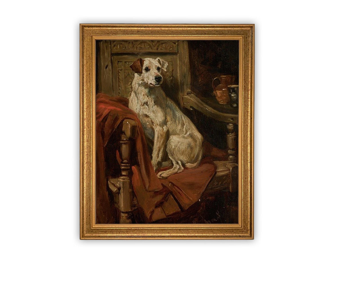 Vintage Framed Canvas Dog Art