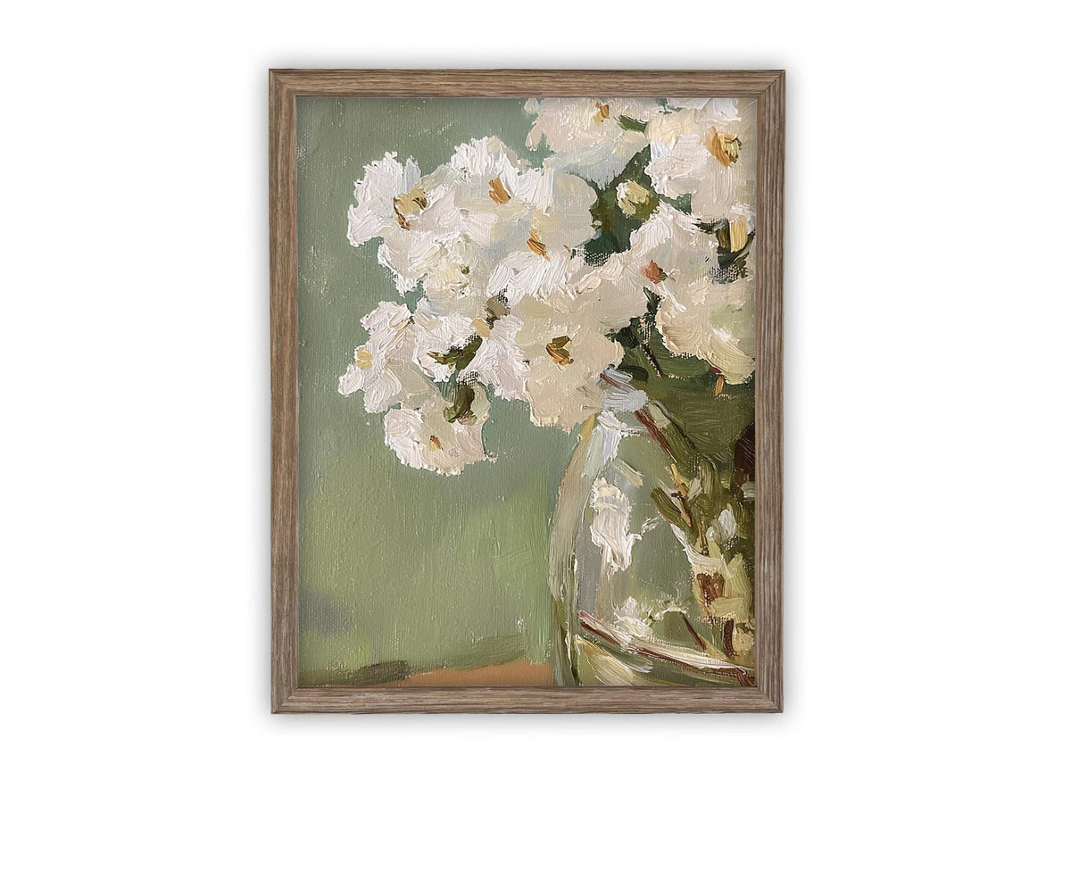 Vintage Framed Canvas White Flower Art