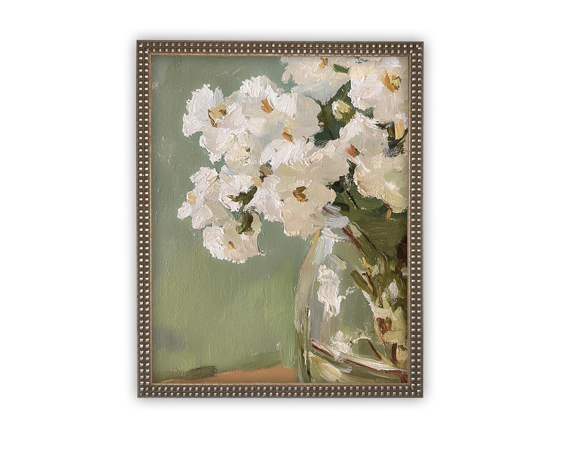 Vintage Framed Canvas White Flower Art