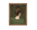 Vintage Framed Canvas Green Portrait of a Woman Art