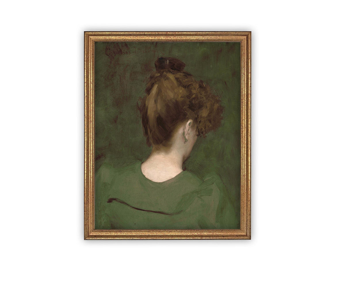 Vintage Framed Canvas Green Portrait of a Woman Art