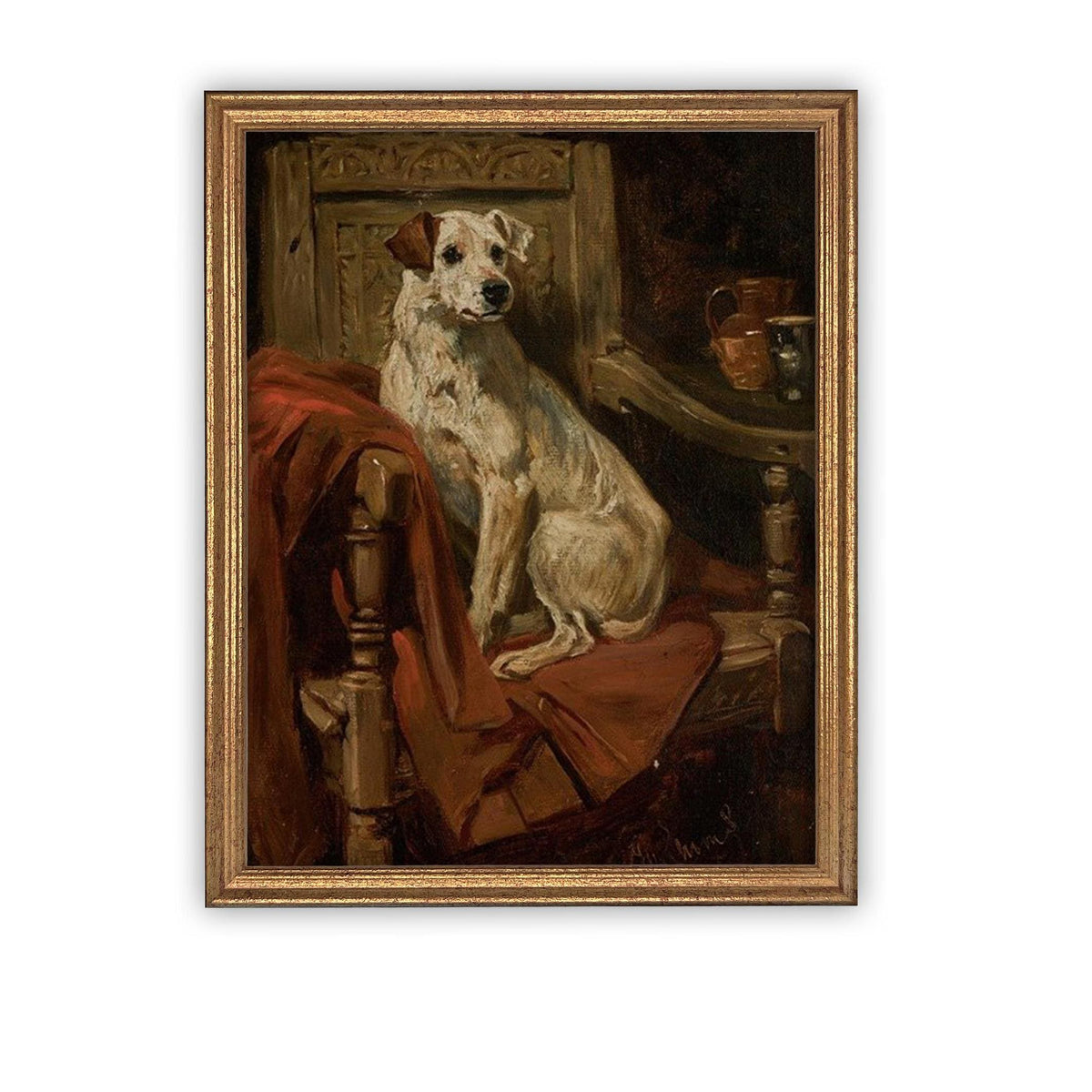 Vintage Framed Canvas Dog Art