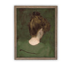 Vintage Framed Canvas Green Portrait of a Woman Art