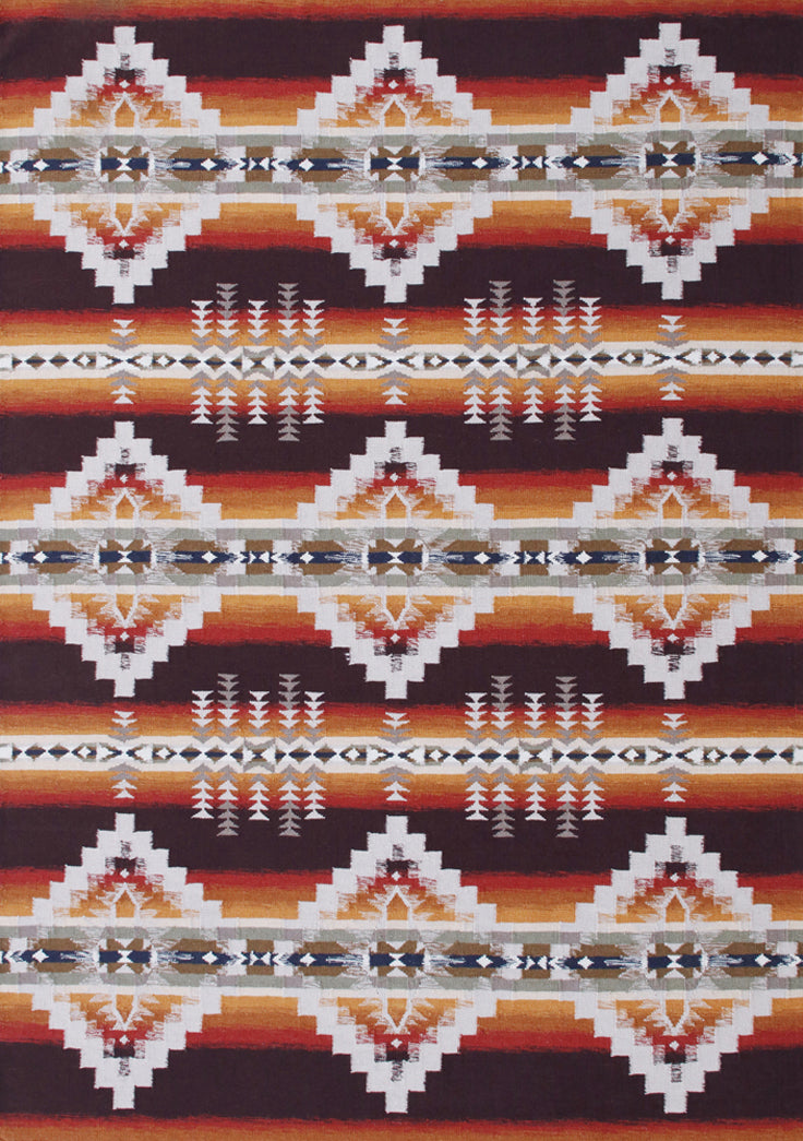 Pendleton Juniper Mesa Cinnabar Southwest wool flat-weave rug with geometric patterns.