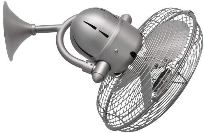 Atlas Kaye brushed nickel wall or ceiling mount fan with vintage cage design