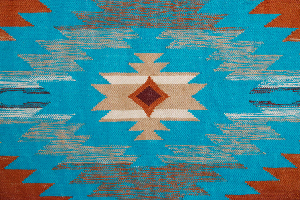 Pendleton Pagosa Springs flat-weave wool rug with blue and rust Southwest pattern