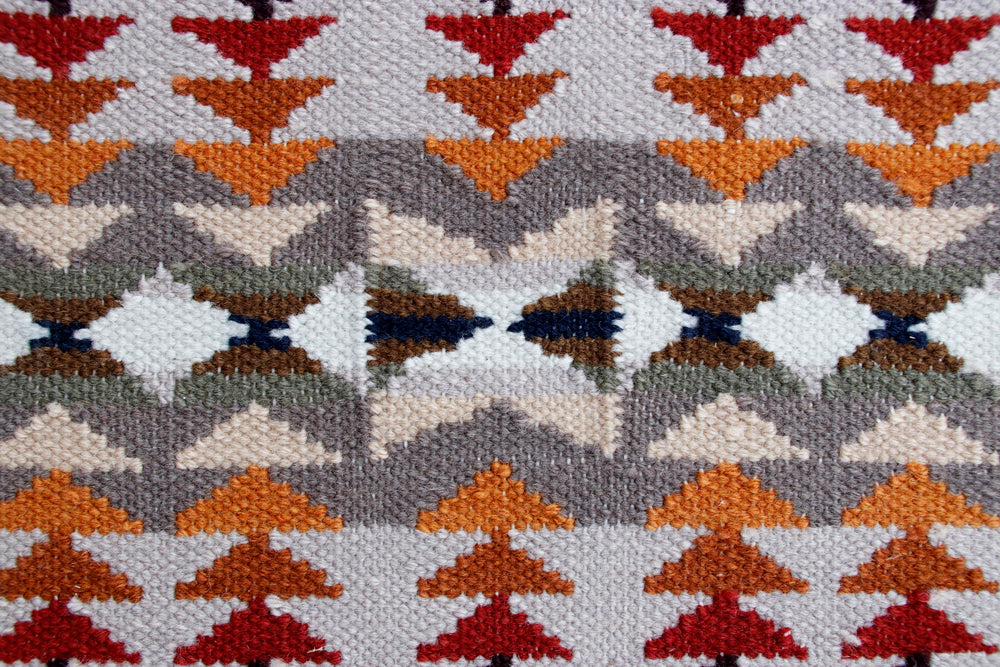 Pendleton Juniper Mesa flat-weave wool rug with Southwest geometric patterns in sand, orange, and grey.