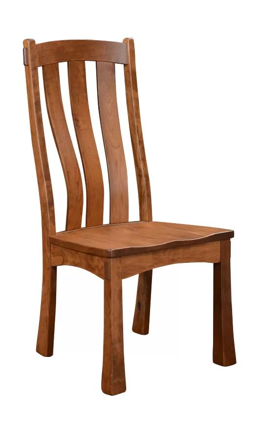 Modesto solid wood Craftsman side chair with curved slat back and warm brown finish