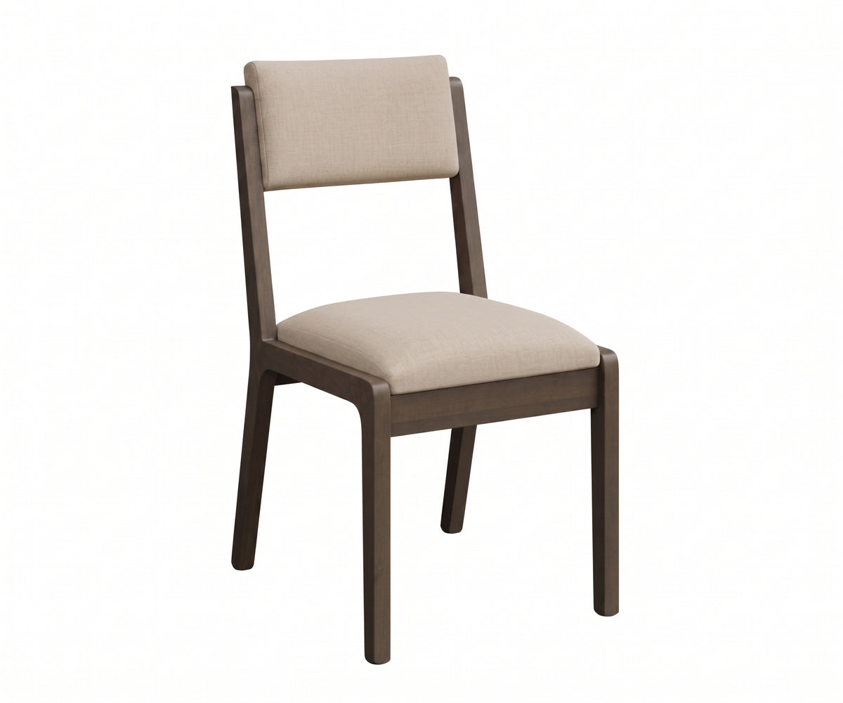 Orchid Side Chair with a dark wood frame and beige upholstered seat and backrest.