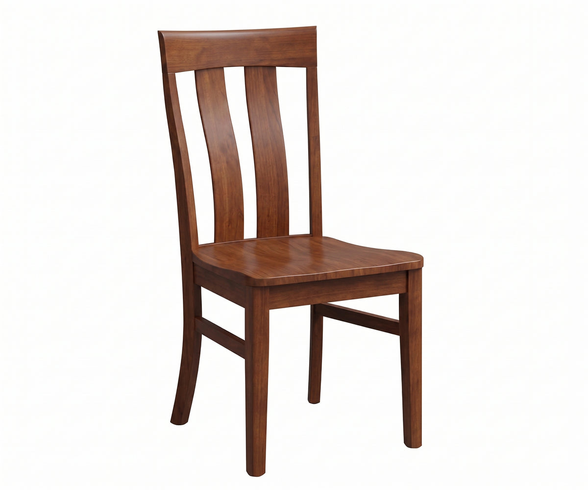 Paris Side Chair in solid hardwood with a warm brown finish and vertical slat back.