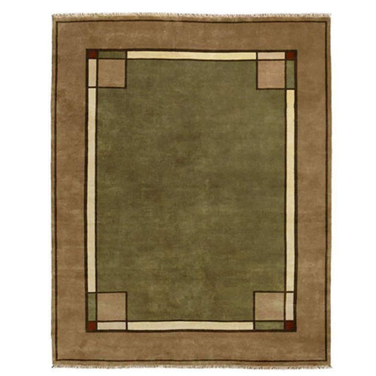PREORDER-Ginkgo Sage Border Hand Knotted Rug