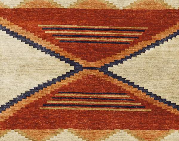 Pendleton Mesa Southwest hand-knotted wool rug in terra cotta, ivory, and midnight blue.