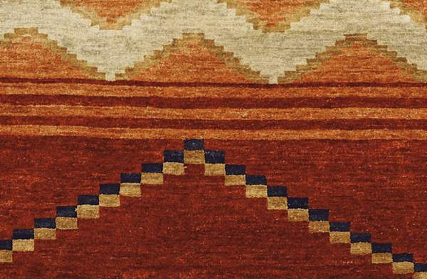 Pendleton Mesa Southwest hand-knotted wool rug in terra cotta, ivory, and midnight blue.
