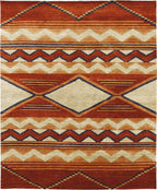 Pendleton Mesa Southwest hand-knotted wool rug with terra cotta, ivory, and blue geometric patterns.