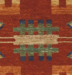 Pendleton Anasazi Southwest wool rug with terra cotta, green, and beige geometric patterns.