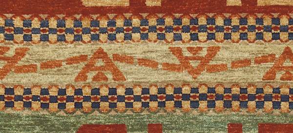 Pendleton Anasazi Southwest wool rug with terra cotta, green, and beige geometric patterns