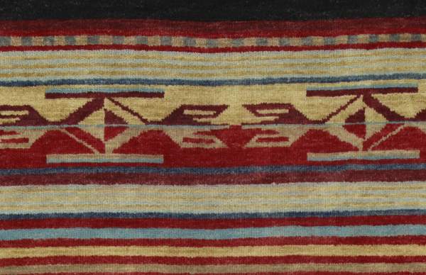 Pendleton Chimayo garnet wool rug with Southwest stripes and geometric patterns.