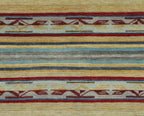 Pendleton Chimayo garnet Southwest hand-knotted wool rug with colorful geometric stripes.