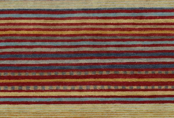 Pendleton Chimayo garnet wool rug with Southwest striped pattern in red, turquoise, and gold.