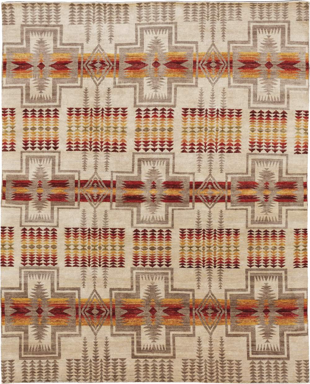 Pendleton Harding southwest wool rug with oatmeal background and terra cotta motifs.