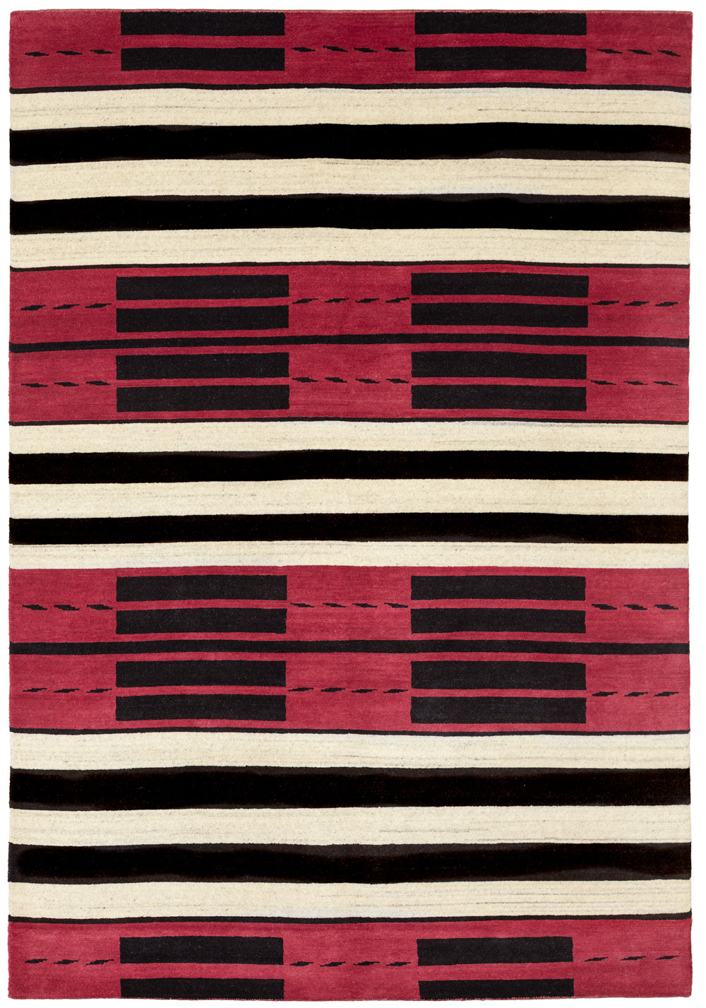 Red River Southwest hand-knotted wool rug with red, black, and cream stripes.