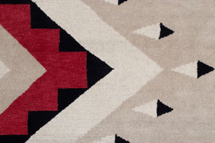 Los Lunas Southwest hand-knotted wool rug with red, black, and beige geometric patterns.