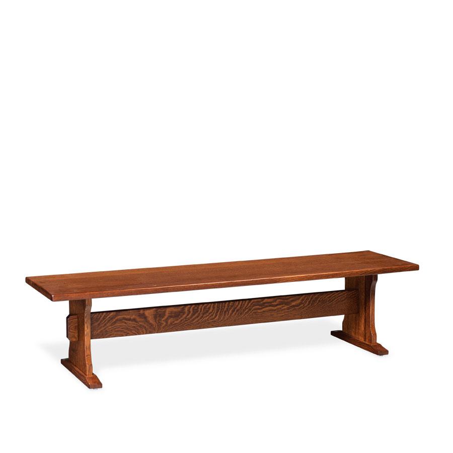 Franklin dining trestle bench in bourbon-stained quarter sawn oak wood