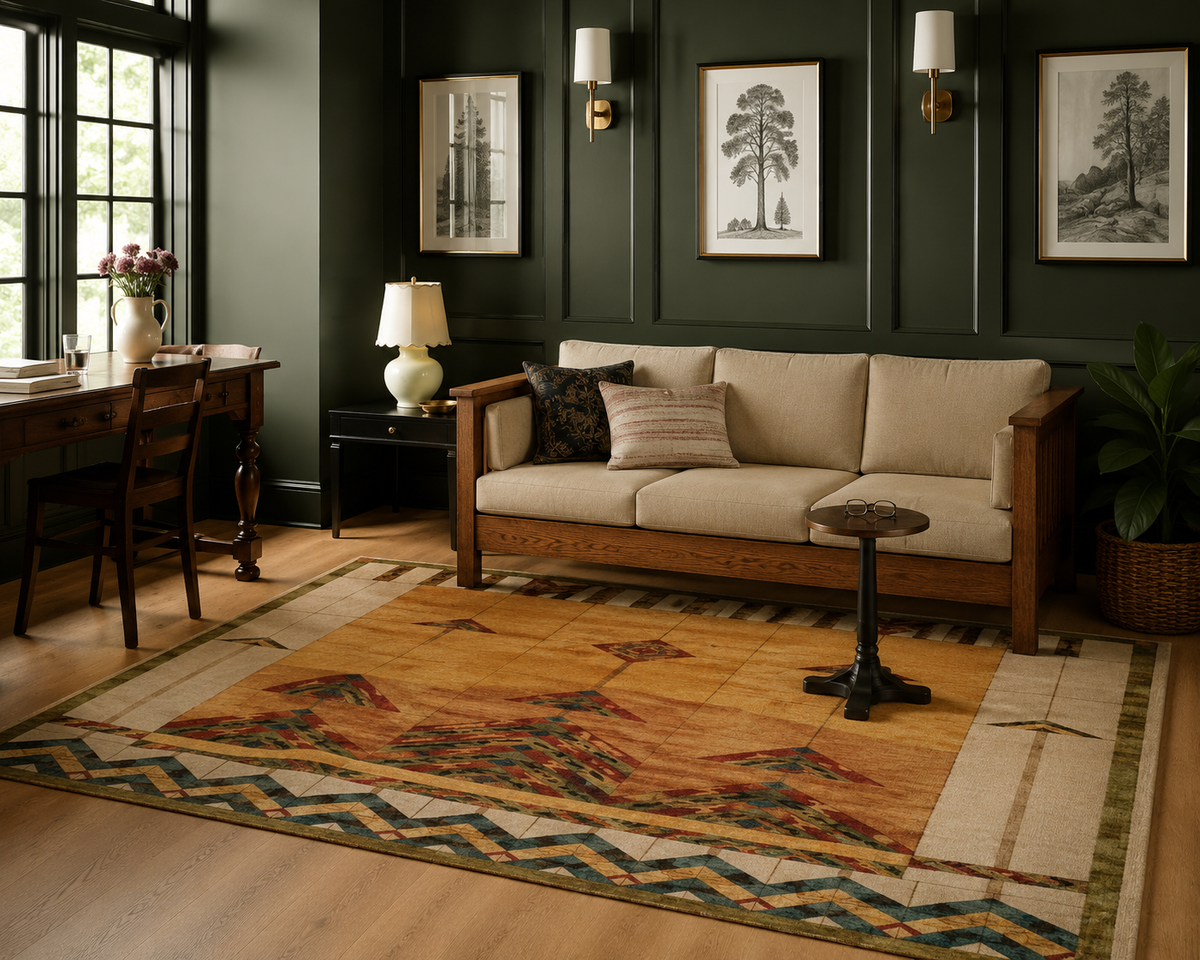 Stained Glass Gold Hand Knotted Rug