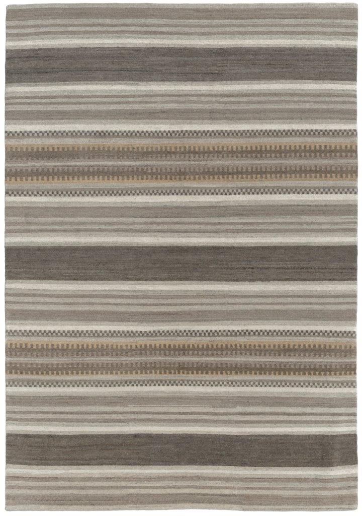 Pendleton hand-knotted wool rug with grey, tan, and gold serape stripes