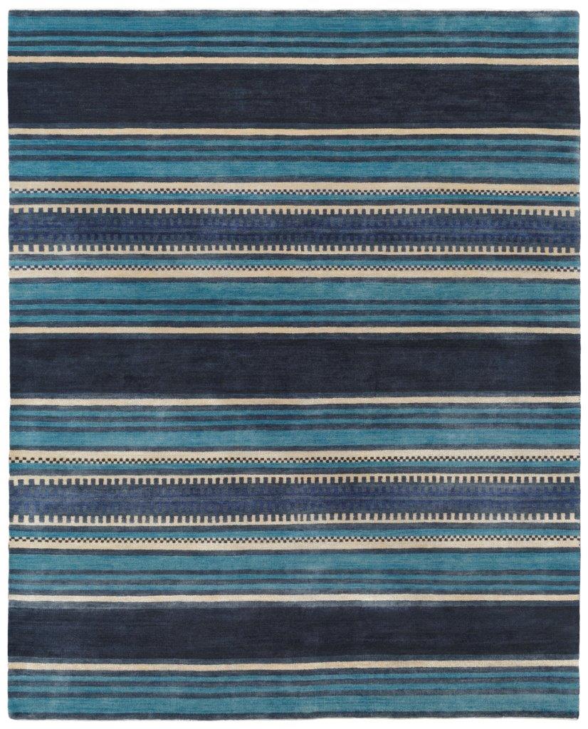 Pendleton Serape Stripe Wave wool rug with blue and turquoise Southwest patterns.