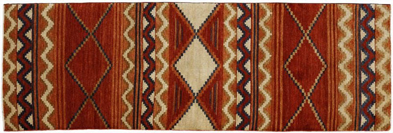 Pendleton Mesa Southwest wool runner rug in terra cotta, ivory, and blue geometric patterns.