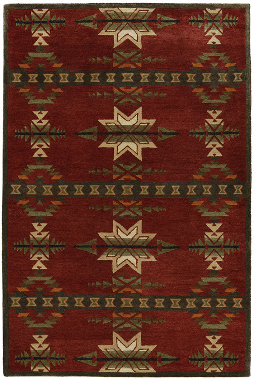 Pendleton Gatekeeper Southwest wool rug in red with green and beige geometric patterns.